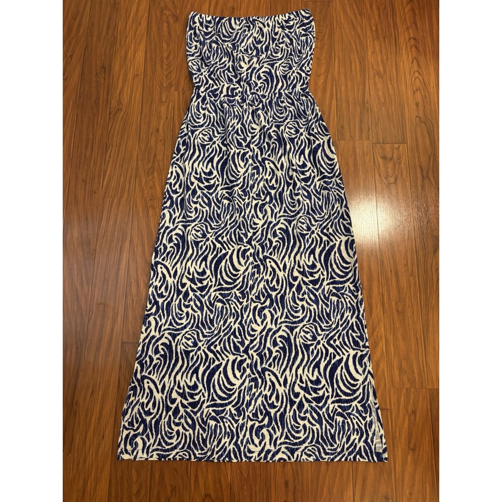 Vineyard Vines Strapless Navy White Graphic Patterned Maxi Dress Womens Small